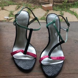 Snake skin multi color sandal heels